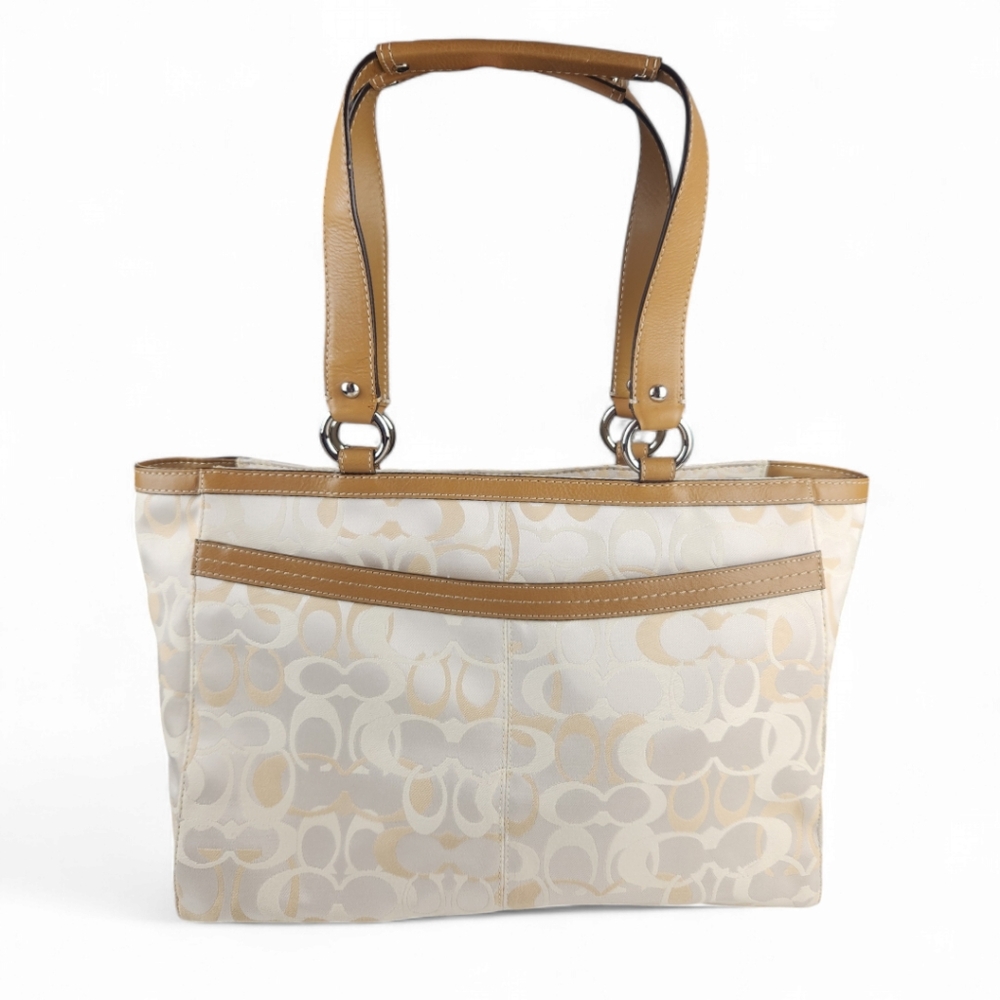 Coach Penelope Signature Cream / Gold Large Shoulder Bag Mom Tote Purse Classy - Picture 4 of 14